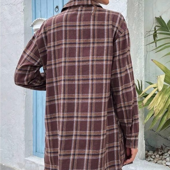 SHEIN | Brown Plaid Button Up Top - Picture 2 of 5
